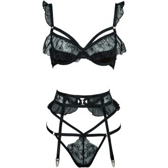 Women's French Style Black Embroidered Lace 1/4 Cup Lingerie with Openable Design