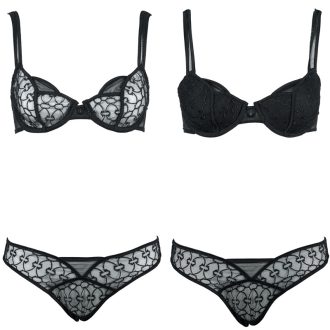 Black Embroidered Steel Ring Thin Cup Cotton Bra & Low Waist Briefs Set