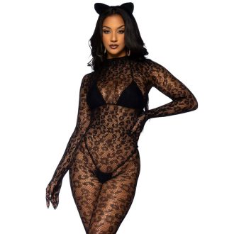 Sexy Long Sleeve Sheer Bodysuit with Stocking Legs