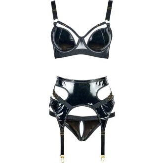 Sexy Patent Leather Micro Elastic Bra & Garter Belt Set