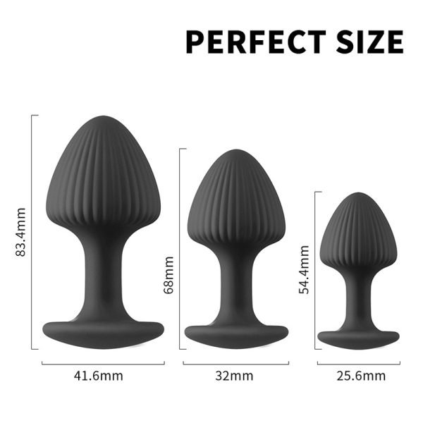 Black Mushroom Head Silicone Butt Plug (3 Pack)