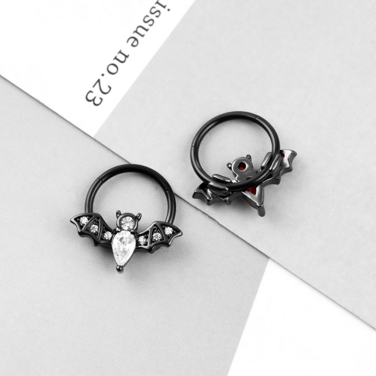 Diamond-encrusted bat-shaped pierced nose stud - Image 8