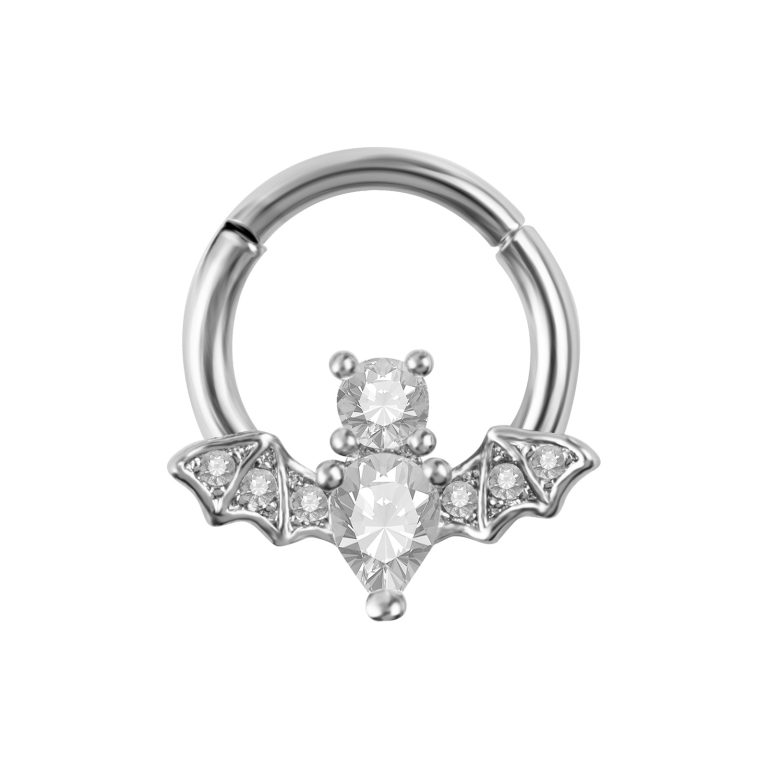Diamond-encrusted bat-shaped pierced nose stud - Image 9