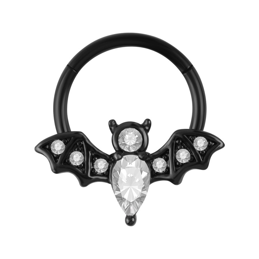 Diamond-encrusted bat-shaped pierced nose stud