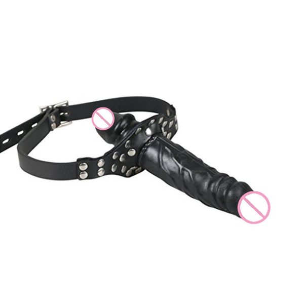 Black double-headed simulated penis sex gag