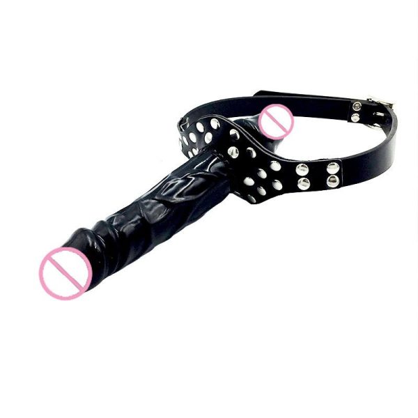 Black double-headed simulated penis sex gag