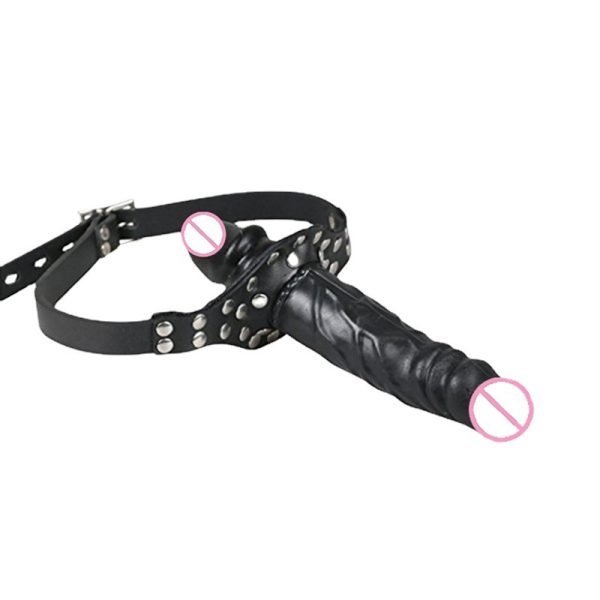 Black double-headed simulated penis sex gag