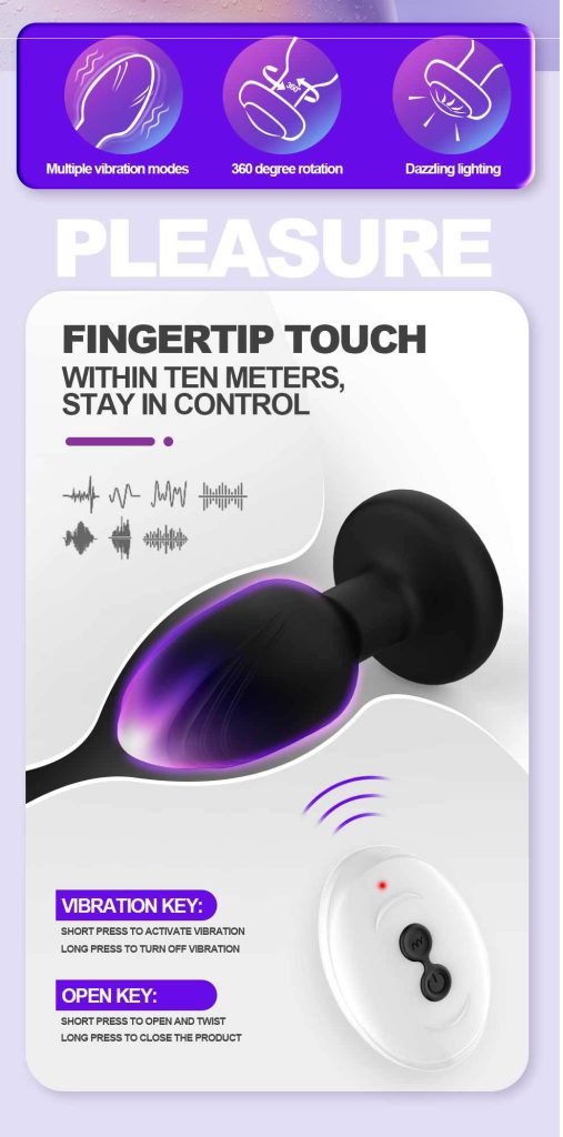 Remote control luminous black silicone vibrating anal plug