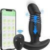 App-controlled, unisex simulated penis telescopic vibration masturbation anal plug toy