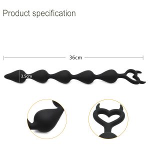 Little devil shaped black silicone anal plug with beads