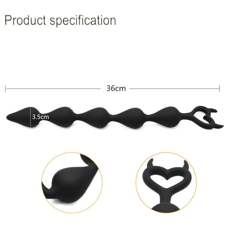 Little devil shaped black silicone anal plug with beads