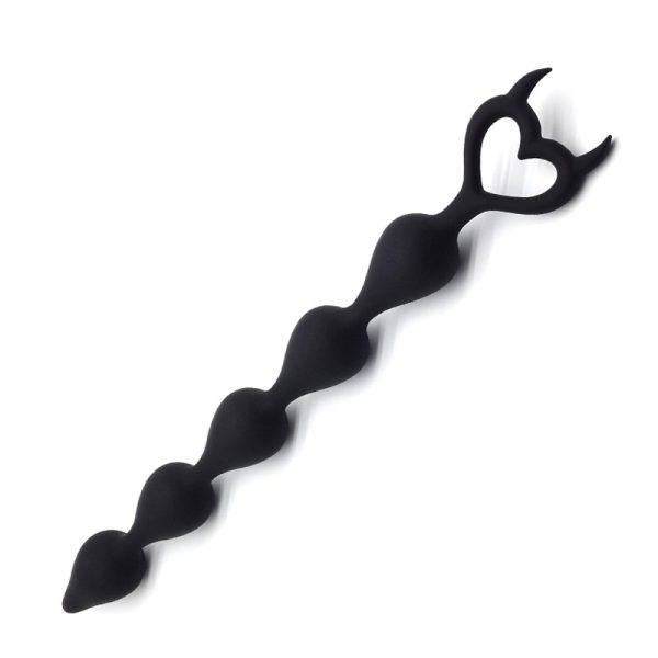 Little devil shaped black silicone anal plug with beads