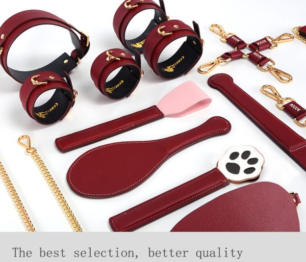 Genuine leather material bed SP whipping and binding erotic training set (9-piece set) - Image 9