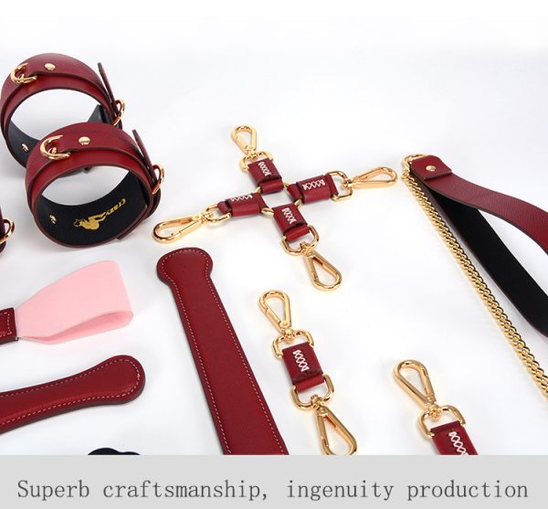 Genuine leather material bed SP whipping and binding erotic training set (9-piece set) - Image 13