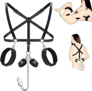Adult hand and foot cuffs plus anal hook all-in-one wearable bondage sex toys