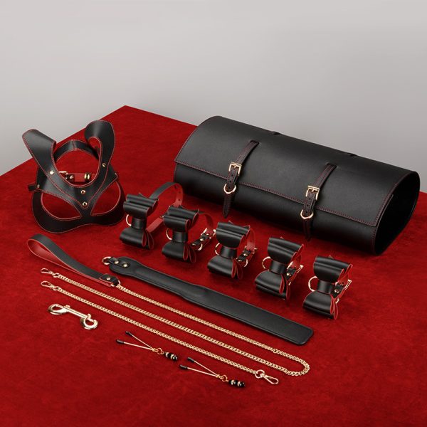 High-end adult SM training torture tool fun first layer leather bondage set (10 pieces)