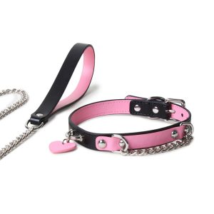 Small leather pink and black sexy traction collar