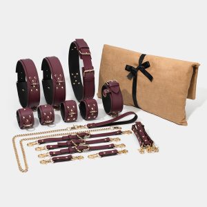 BDSM alternative sexy high-end PU leather material female companion bondage training set (16-piece set)