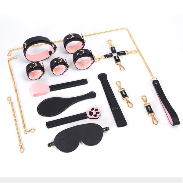 Genuine leather material bed SP whipping and binding erotic training set (9-piece set)