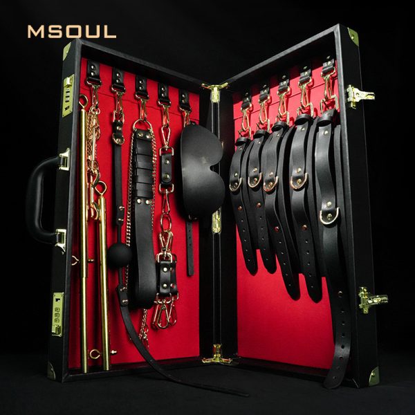 High-end adult SM training torture tool fun first layer leather bondage set (14 pieces)