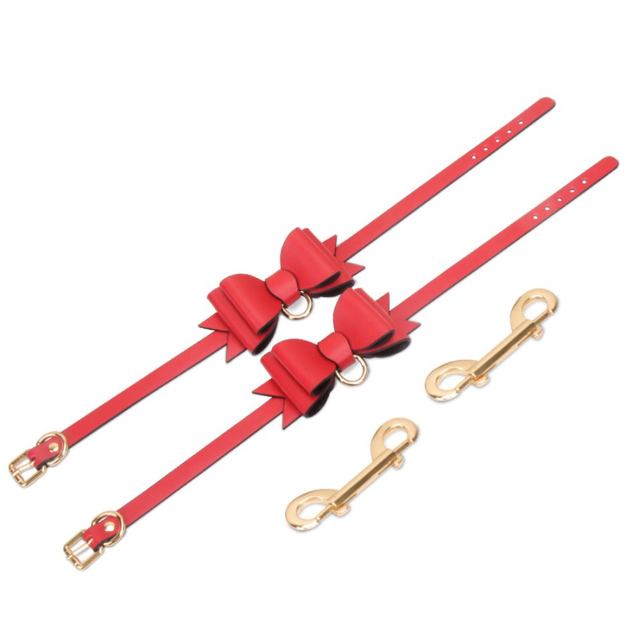 BDSM alternative fun red bow leather bondage training set (9 pieces)