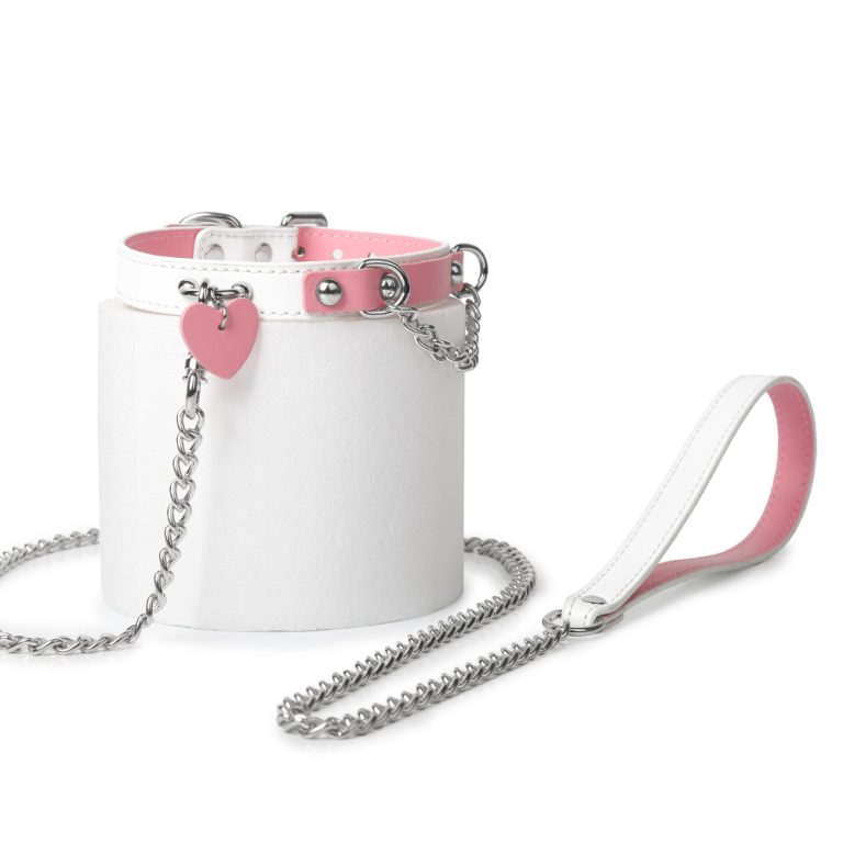 High-end player niche genuine leather pink and white sexy traction collar