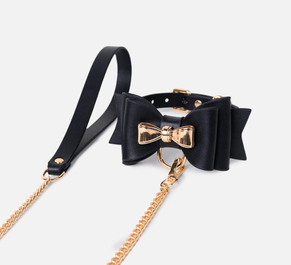 BDSM alternative black bow leather bondage training set (7 pieces)