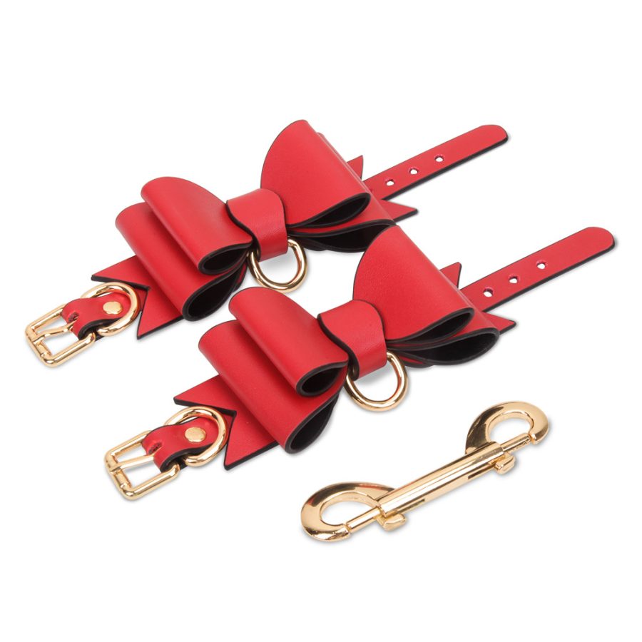 BDSM alternative fun red bow leather bondage training set (9 pieces)