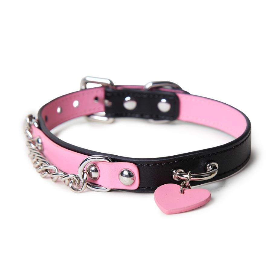 Small leather pink and black sexy traction collar