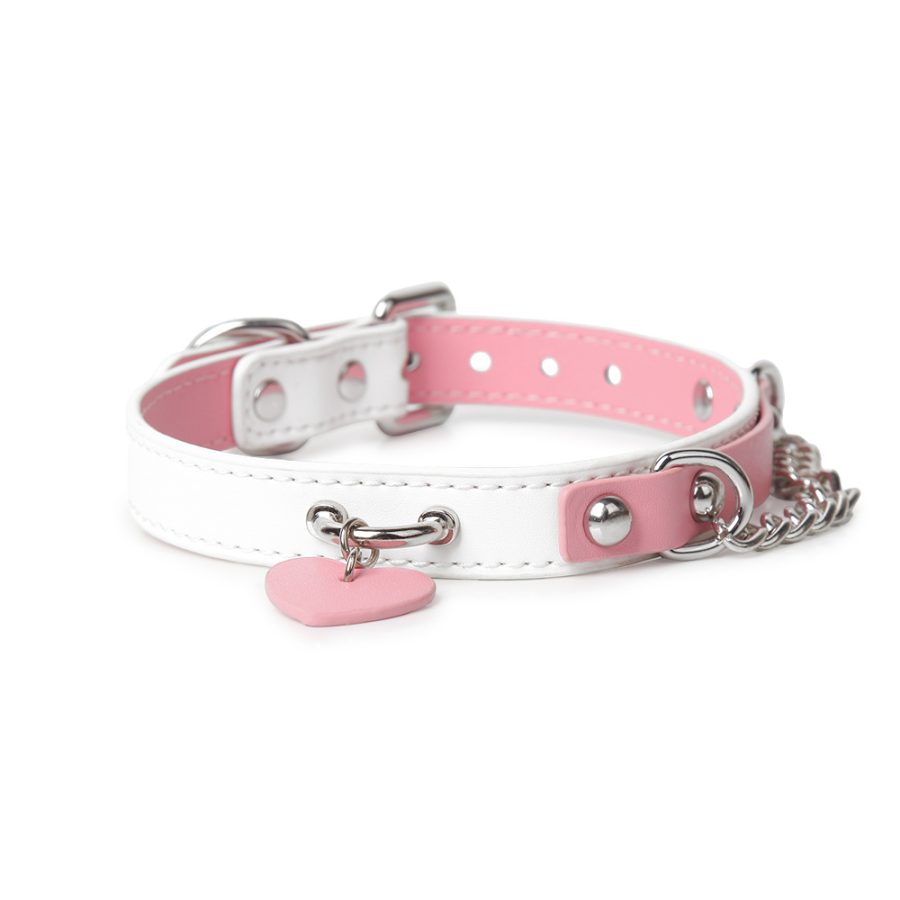 High-end player niche genuine leather pink and white sexy traction collar