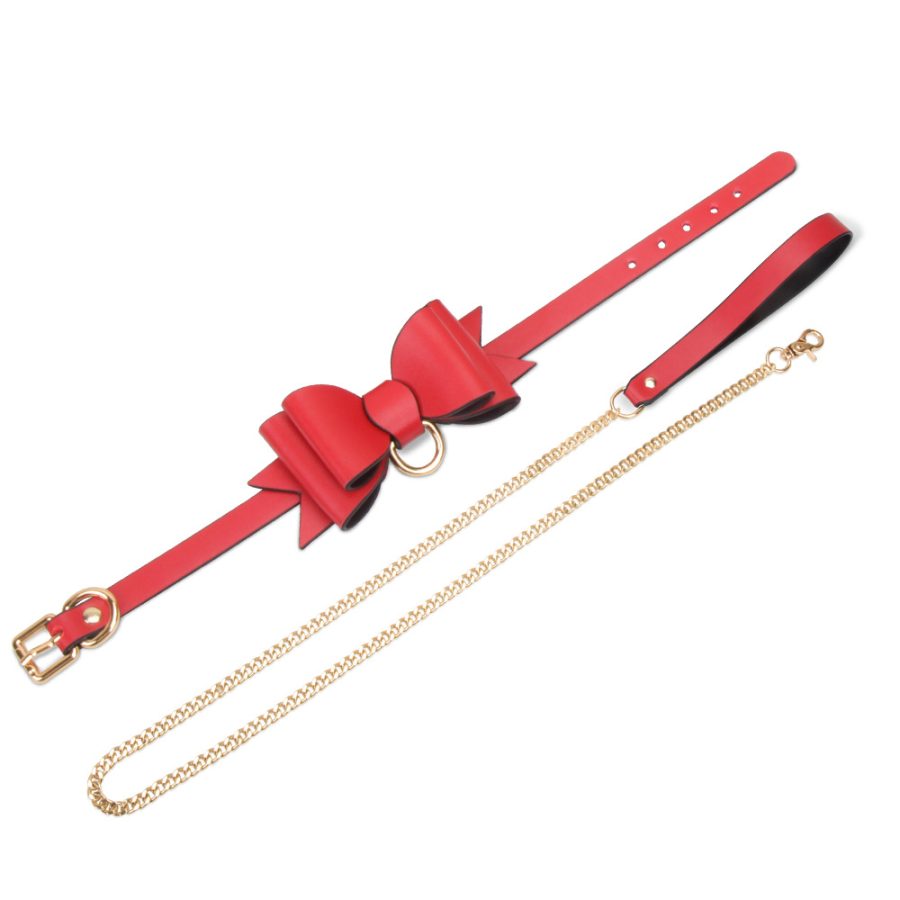 BDSM alternative fun red bow leather bondage training set (9 pieces)