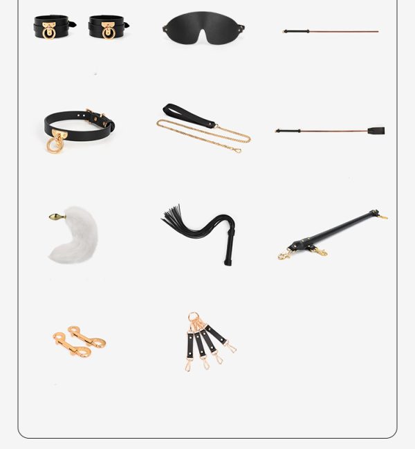 High-end adult SM training torture tool fun first layer leather bondage set (16 pieces) - Image 8