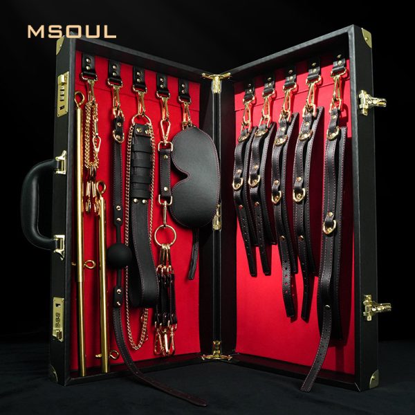 High-end adult SM training torture tool fun first layer leather bondage set (14 pieces) - Image 8