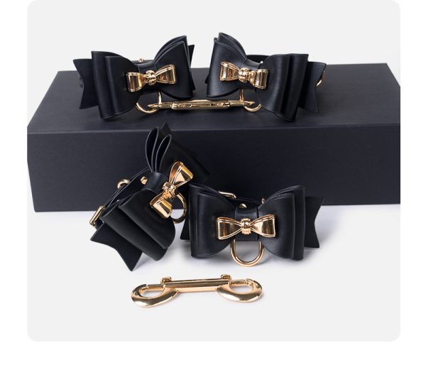 BDSM alternative black bow leather bondage training set (7 pieces)