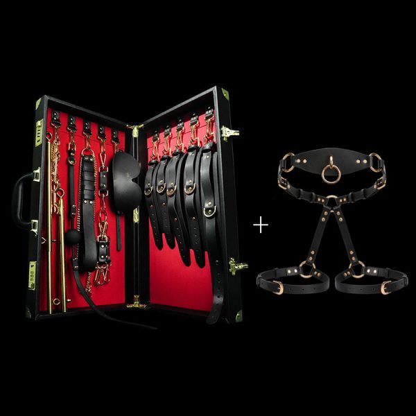 High-end adult SM training torture tool fun first layer leather bondage set (14 pieces)