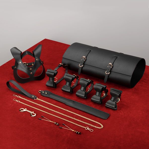 High-end adult SM training torture tool fun first layer leather bondage set (10 pieces)