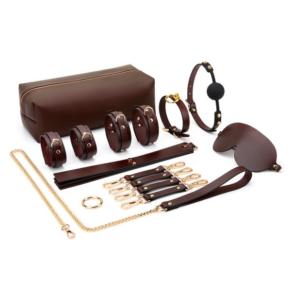 High-end adult SM training torture tool fun first layer leather bondage set (9 pieces)