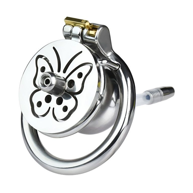 TS transvestite special butterfly pattern penis compression chastity lock (with silicone catheter) - Image 11