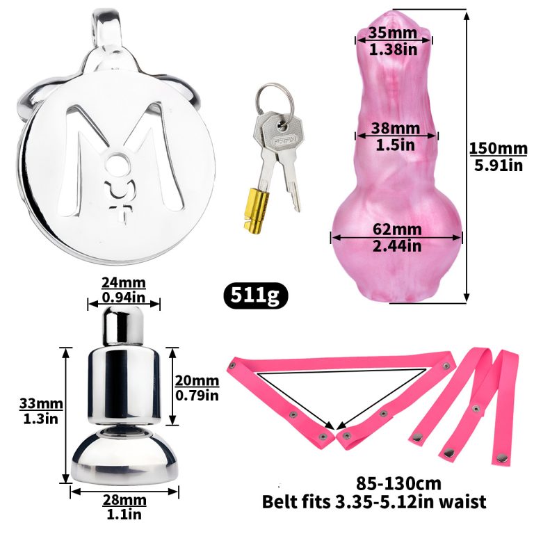 TS pink fake penis wearable chastity pants (with catheter)