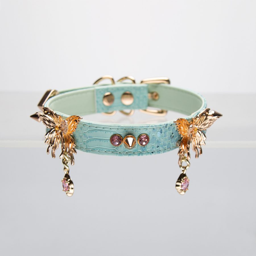 Original design niche blue laser gradient double butterfly sm choker (without leash)