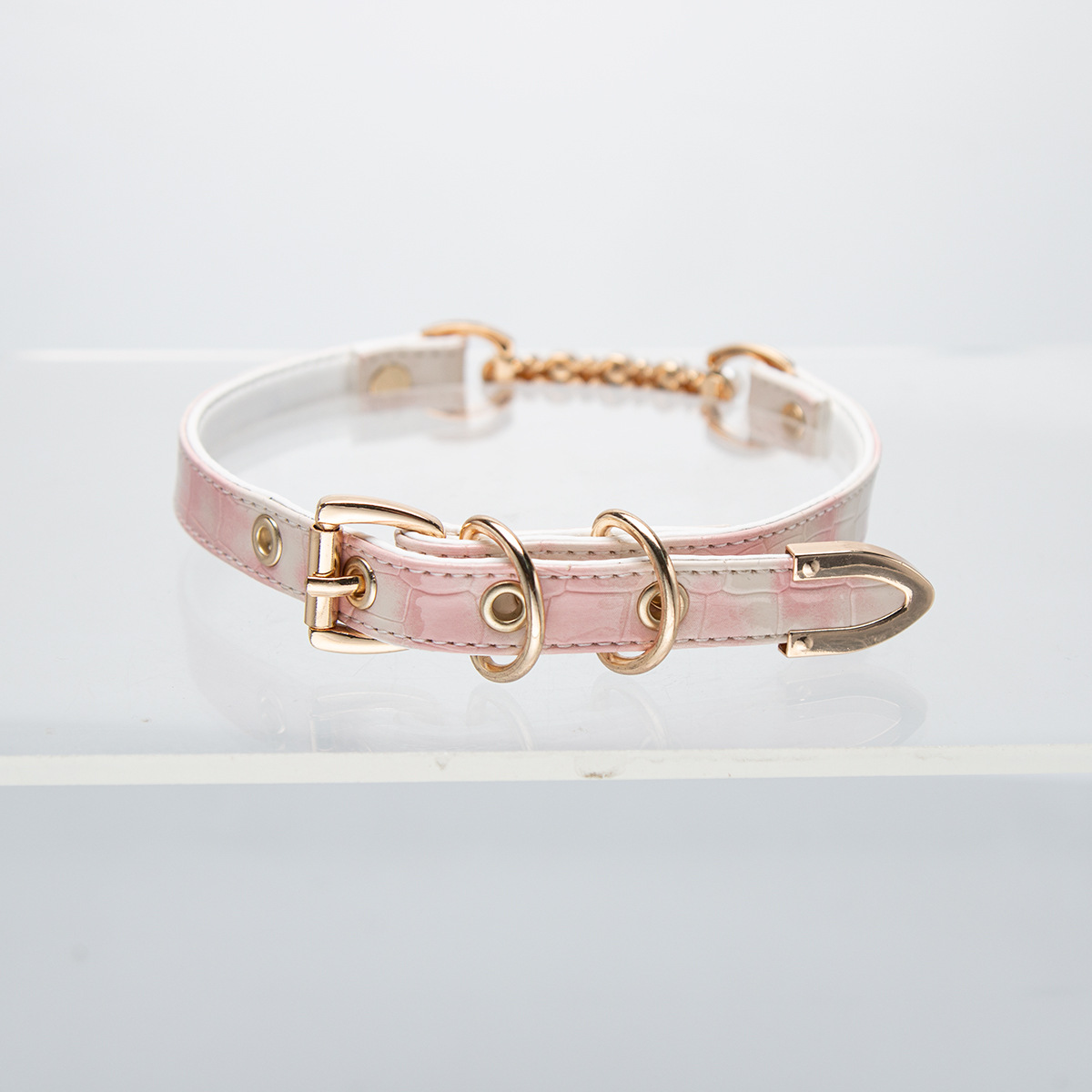 Original design niche pink crocodile leather pearl necklace (with leash)