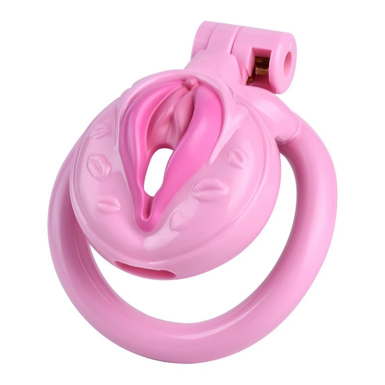 TS transvestite uses imitation female genital chastity lock - Image 53