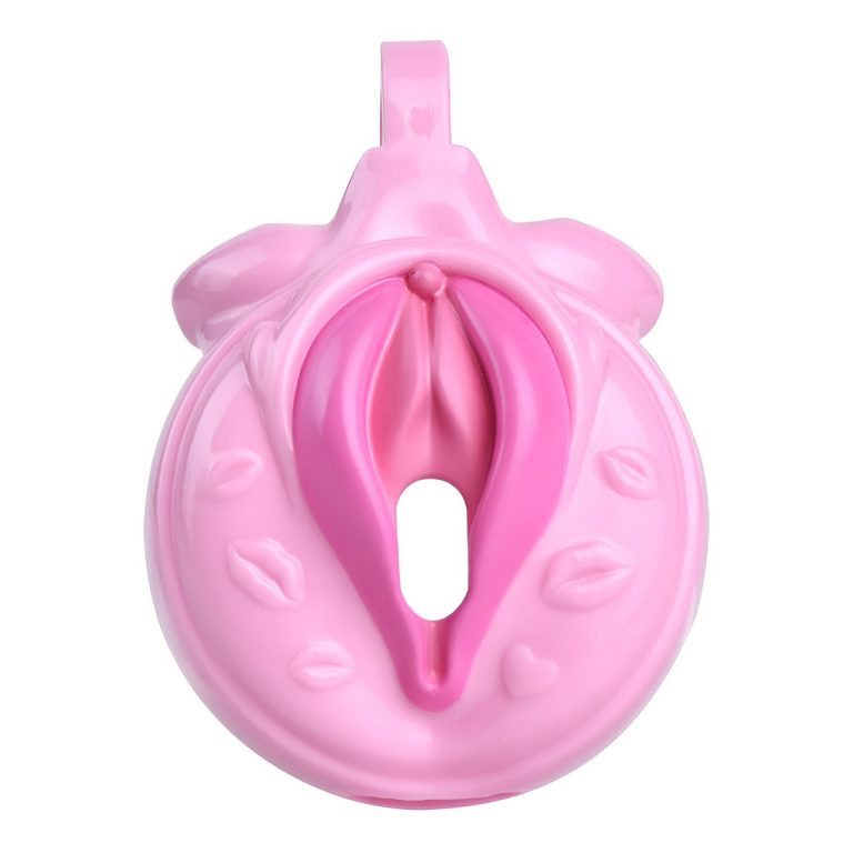 TS transvestite uses imitation female genital chastity lock - Image 48