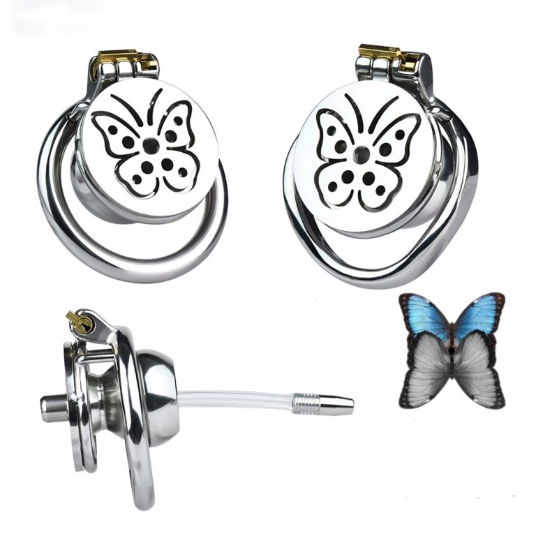 TS transvestite special butterfly pattern penis compression chastity lock (with silicone catheter) - Image 16
