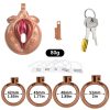 TS transvestite uses imitation female genital chastity lock