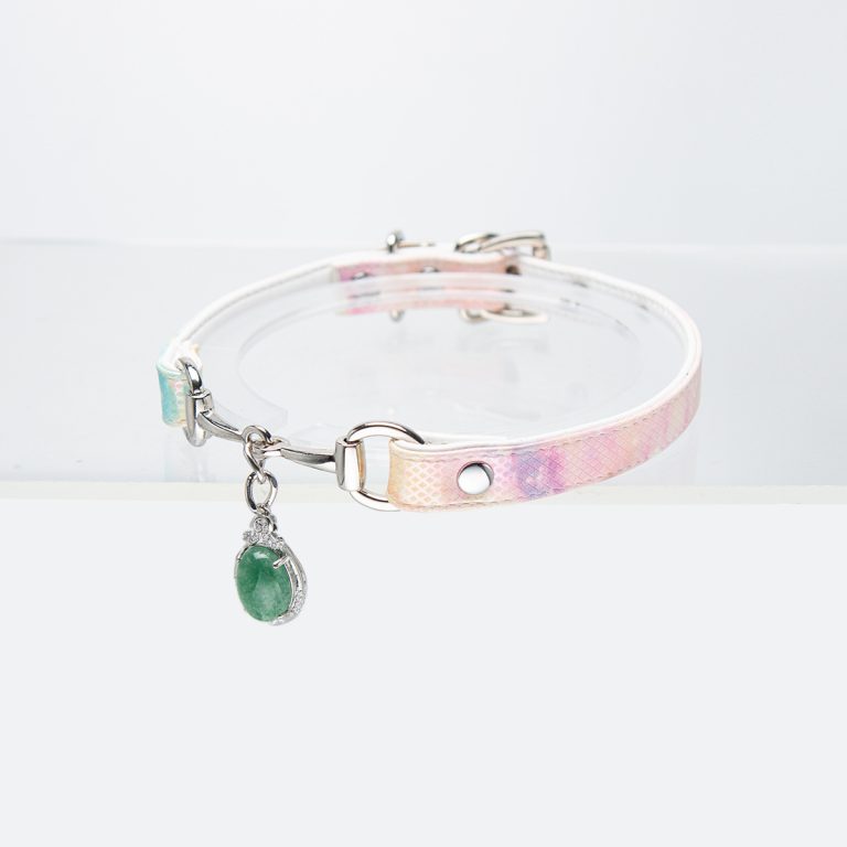 Original design niche green stone pendant PUPPY collar (with leash)