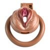 TS transvestite uses imitation female genital chastity lock