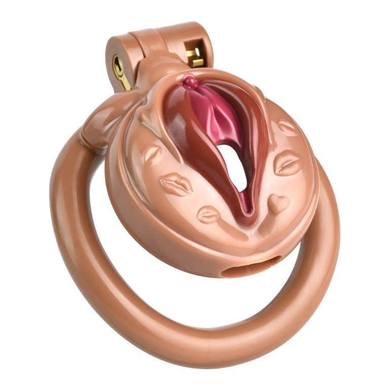 TS transvestite uses imitation female genital chastity lock - Image 41