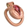 TS transvestite uses imitation female genital chastity lock