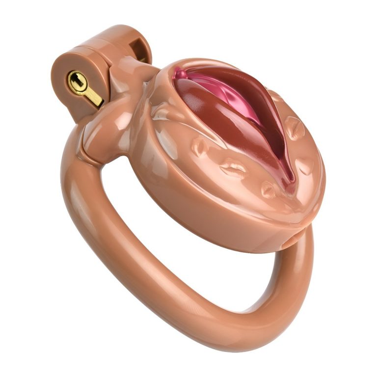 TS transvestite uses imitation female genital chastity lock - Image 39